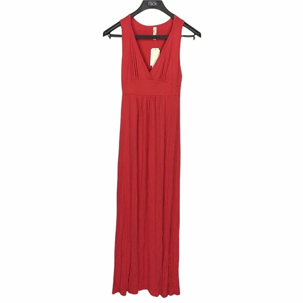 Loveappella V-Neck Jersey Long Maxi Dress Empire Waist V-neck Pink Womens Small - Picture 2 of 7